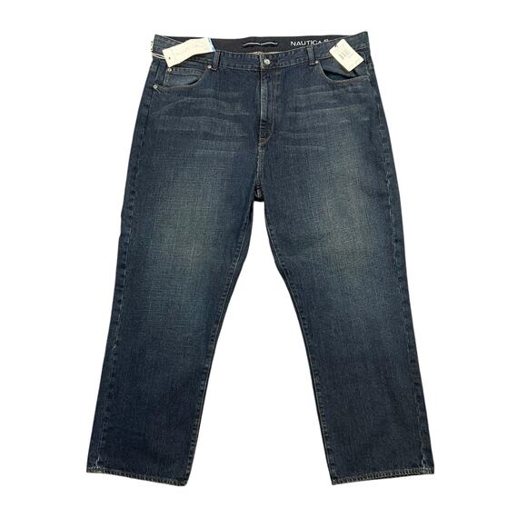 Nautica Jeans Mens 42 True Fit Blue Dark Wash Cotton Denim Straight Leg - Picture 1 of 13